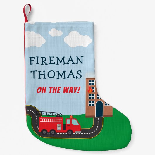 消防士と消防車とファーストネームはリトル・ボーイ スモールクリスマスストッキング (正面)