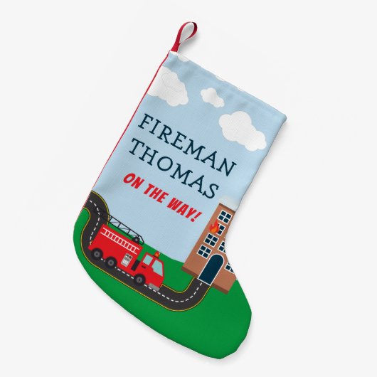 消防士と消防車とファーストネームはリトル・ボーイ スモールクリスマスストッキング (正面 (吊り時))