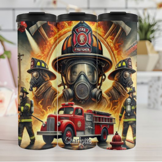 消防士と消防車のシーン タンブラー