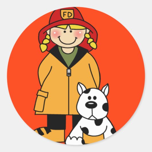 消防士と犬 ラウンドシール (正面)