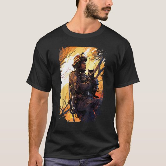 消防士と猫を救う - 消防士と消防官 Tシャツ (正面)