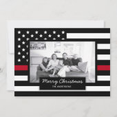 消防士のためのクリスマス 薄い赤いラインの旗の写真 シーズンカード (正面)