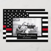 消防士のためのクリスマス 薄い赤いラインの旗の写真 シーズンカード (正面/裏面)