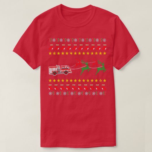 消防士のための醜いクリスマスセーター Tシャツ (デザイン正面)