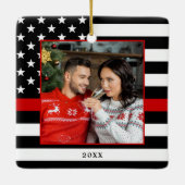 消防士のカスタムクリスマス写真薄い赤線 セラミックオーナメント (裏面)