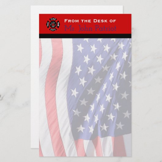 消防士のギフトの米国旗|のマルタ十字 便箋 (正面/裏面)