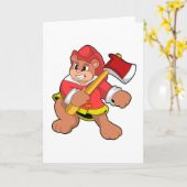 消防士のクマが斧を持って カード (黄色い花)