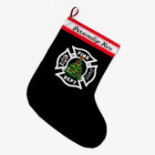 消防士のクリスマスの火Dept ラージクリスマスストッキング (正面 (吊り時))