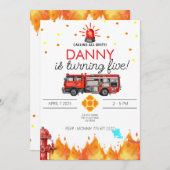 消防士のテーマの誕生日招待状カード 招待状 (正面/裏面)