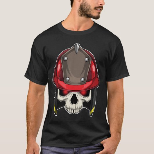 消防士のドクロ デザイン 消防署 Tシャツ (正面)