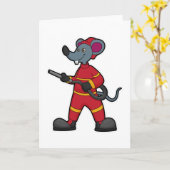 消防士のネズミがホースを持って カード (黄色い花)