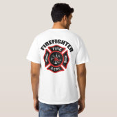 消防士のバッジ Tシャツ (裏面フル)