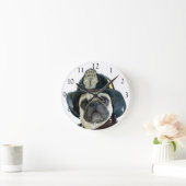 消防士のパグ犬の円形の時計 ラウンド壁時計 (ホーム)