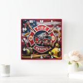 消防士のヒーロー救助機器 スクエア壁時計 (ホーム)