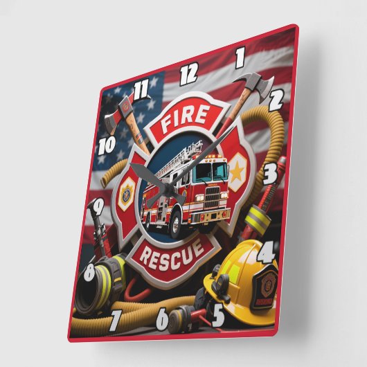 消防士のヒーロー救助機器 スクエア壁時計 (傾斜)
