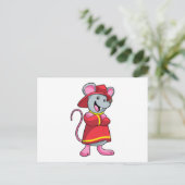 消防士のヘルメットをかぶったねずみ ポストカード (スタンド正面)