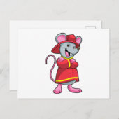 消防士のヘルメットをかぶったねずみ ポストカード (正面/裏面)