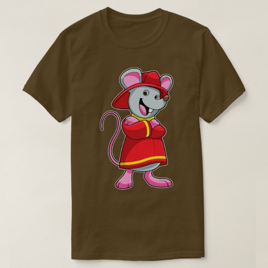 消防士のヘルメットをかぶったマウス Tシャツ (デザイン正面)