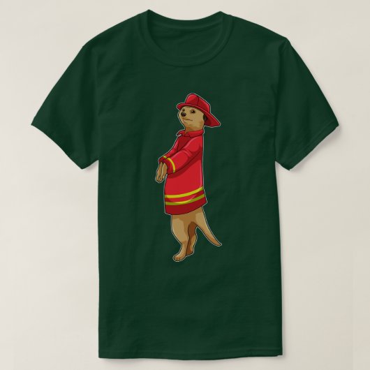 消防士のヘルメットをかぶったミーアキャット Tシャツ (デザイン正面)