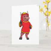 消防士のヘルメットをかぶった牛 カード (黄色い花)