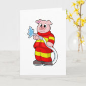 消防士のホースを持つ豚 カード (黄色い花)