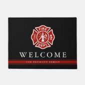 消防士のマルタ十字|の姓の歓迎 ドアマット (正面)