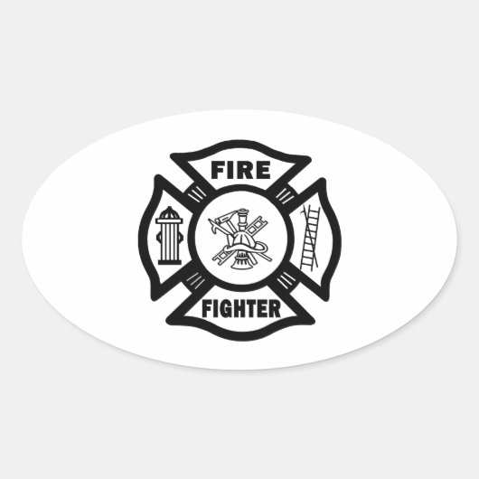 消防士のマルチーズ 楕円形シール (正面)