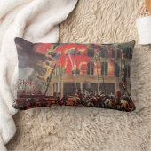 消防士の仕事、レトロな消防士たちが火事と戦う ランバークッション (ブランケット)