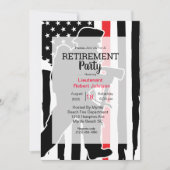 消防士の写真アメリカ国旗の引退パーティー 招待状 (正面)