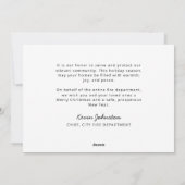 消防士の写真ファースト・レスポンダーハッピーホリデー シーズンカード (裏面)