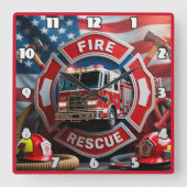 消防士の勲アメリカ国旗 スクエア壁時計 (正面)