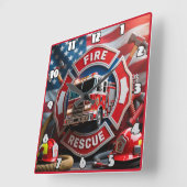 消防士の勲アメリカ国旗 スクエア壁時計 (傾斜)