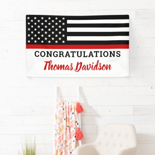 消防士の卒業おめでとう薄い赤線 横断幕 (インサイチュ)