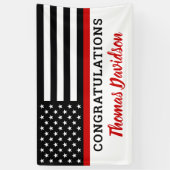 消防士の卒業おめでとう薄い赤線 横断幕 (縦)