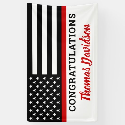 消防士の卒業おめでとう薄い赤線 横断幕 (縦)