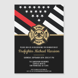 消防士の卒業赤線の旗消防士 マグネット招待状