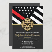 消防士の卒業赤線の旗消防士 招待状 (正面/裏面)