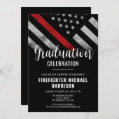 消防士の卒業赤線の旗消防士 招待状 (正面/裏面)