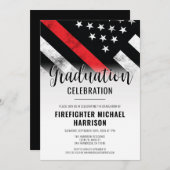 消防士の卒業赤線の旗消防士 招待状 (正面/裏面)