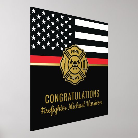 消防士の卒業赤線の旗消防士 箔ポスター (レイダウン)