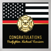 消防士の卒業赤線の旗消防士 箔ポスター (正面)