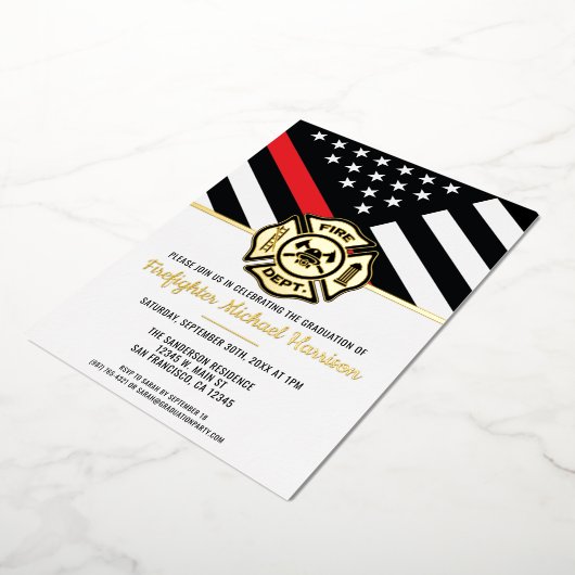 消防士の卒業赤線の旗消防士 箔招待状 (回転した状態)