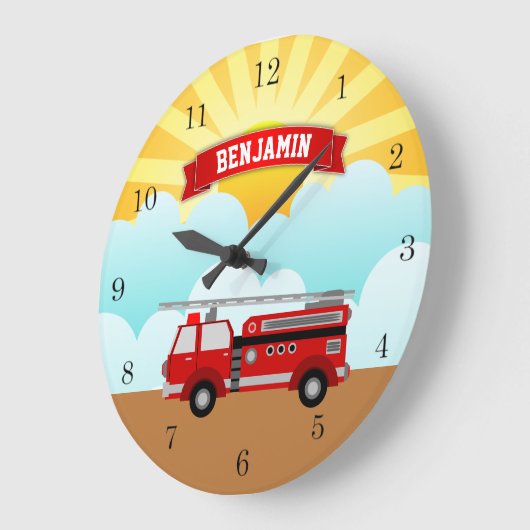 消防士の名前キッズ·ルパーソナライズされたーム ラージ壁時計 (傾斜)