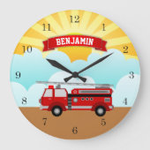 消防士の名前キッズ·ルパーソナライズされたーム ラージ壁時計 (正面)