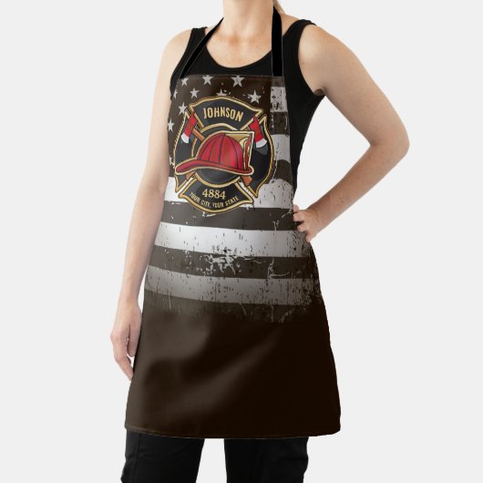 消防士の名前ファイアマン消防署USA国旗 エプロン (インサイチュ)