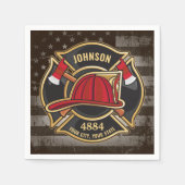消防士の名前ファイアマン消防署USA国旗 スタンダードカクテルナプキン (正面)
