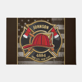 消防士の名前ファイアマン消防署USA国旗 ドアマット (正面)