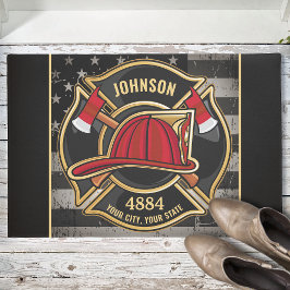 消防士の名前ファイアマン消防署USA国旗 ドアマット