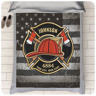 消防士の名前ファイアマン消防署USA国旗 フリースブランケット