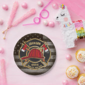 消防士の名前ファイアマン消防署USA国旗 ペーパープレート (パーティー)